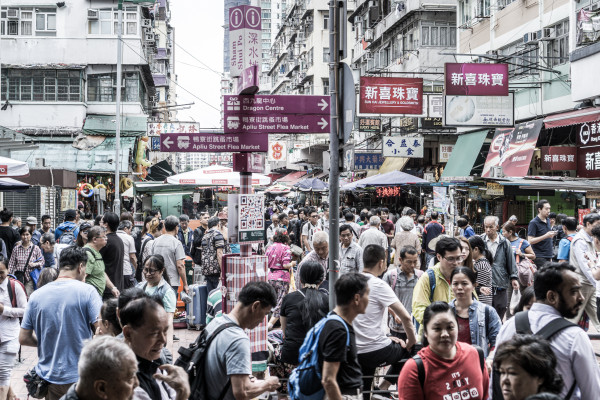 Hong Kong crowds of people at Mong Kok station