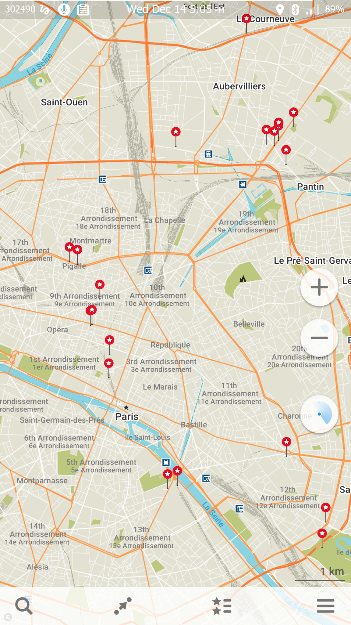 My Maps.me Bookmarks in Paris, France on Android OS